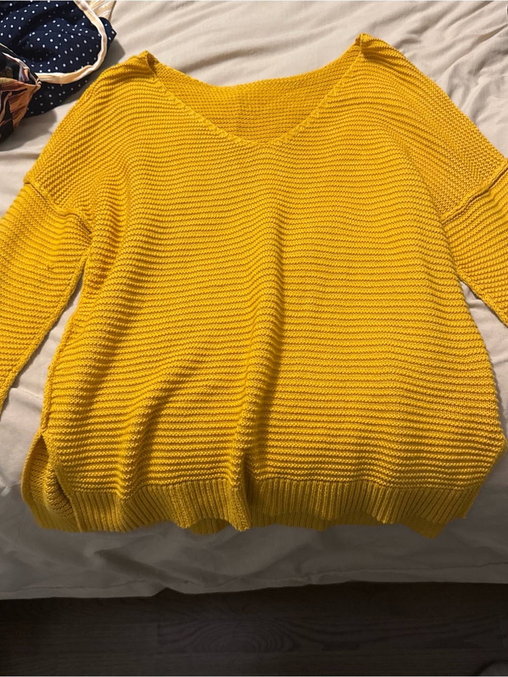 Bright Yellow V-Neck Ribbed Sweater - Women's